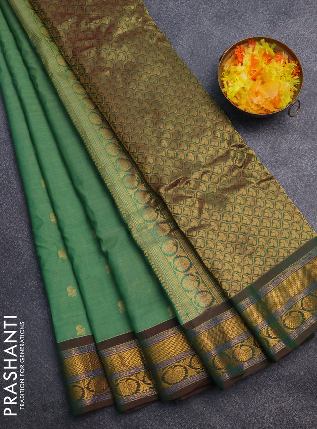 Gadwal silk cotton saree green shade and dual shade of greenish maroon with allover zari woven paisley buttas and zari woven border