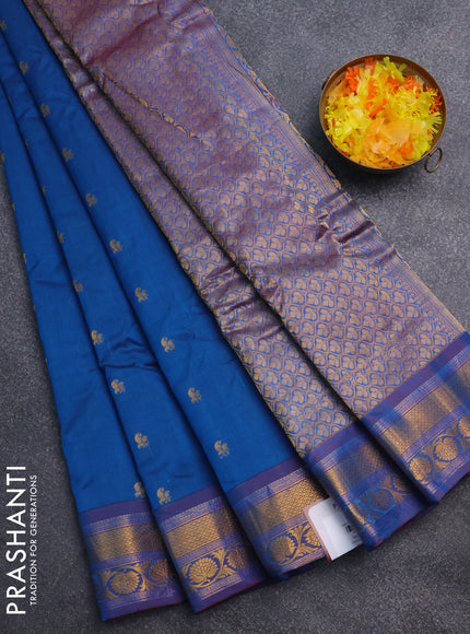 Gadwal silk cotton saree cs blue with allover zari woven paisley buttas and zari woven border