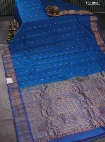 Gadwal silk cotton saree cs blue with allover zari woven paisley buttas and zari woven border