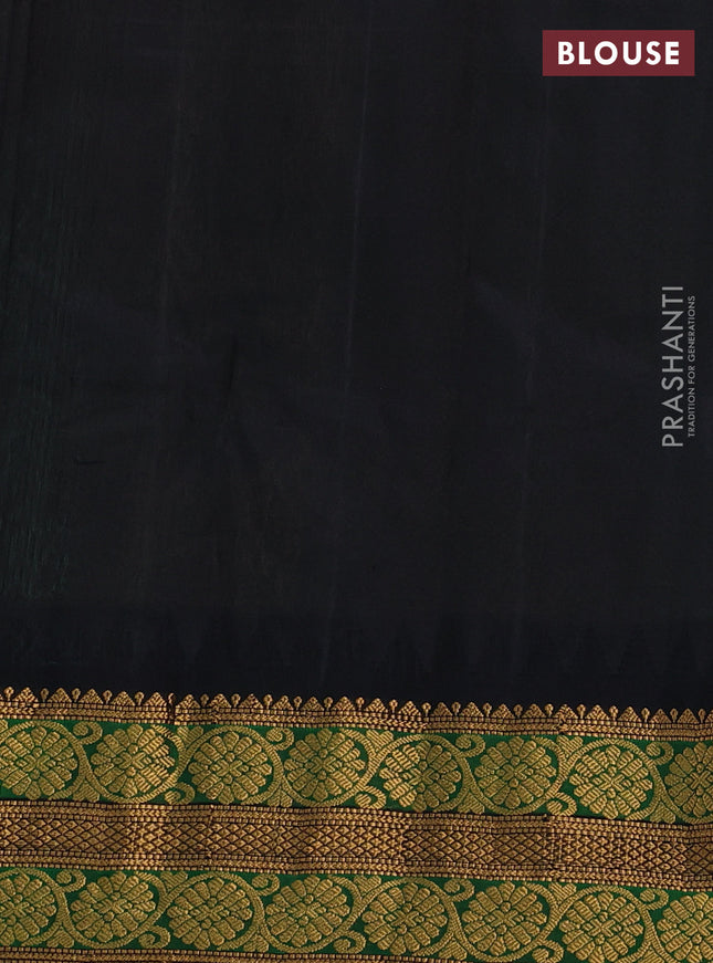 Gadwal silk cotton saree teal green shade and black with zari wovenf loral buttas and temple design zari woven border
