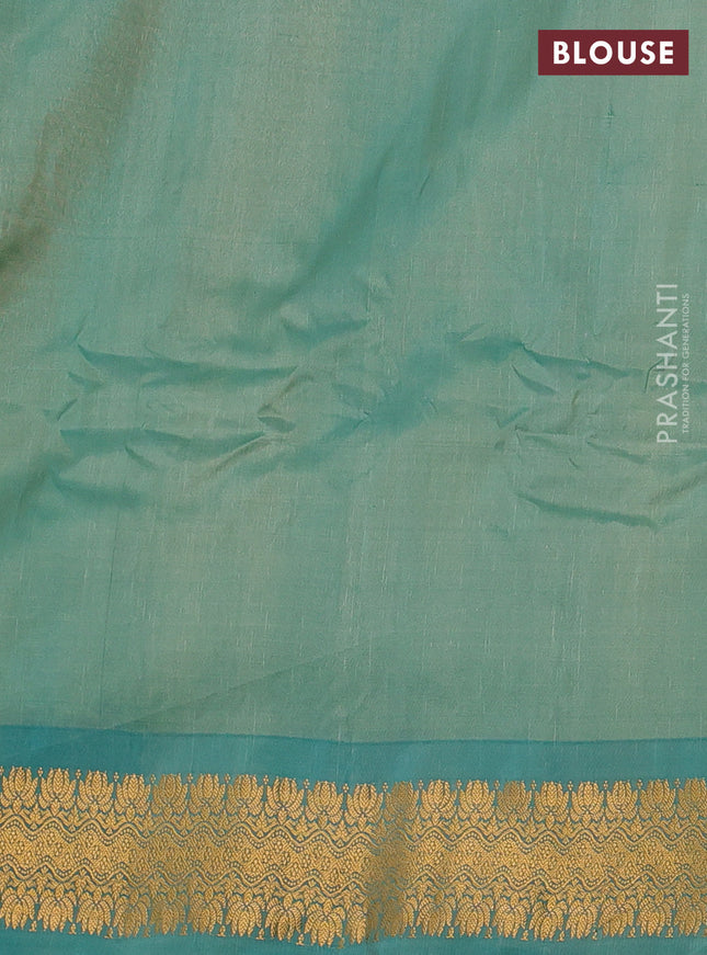 Gadwal silk cotton saree cream and teal blue with zari woven buttas and zari woven border
