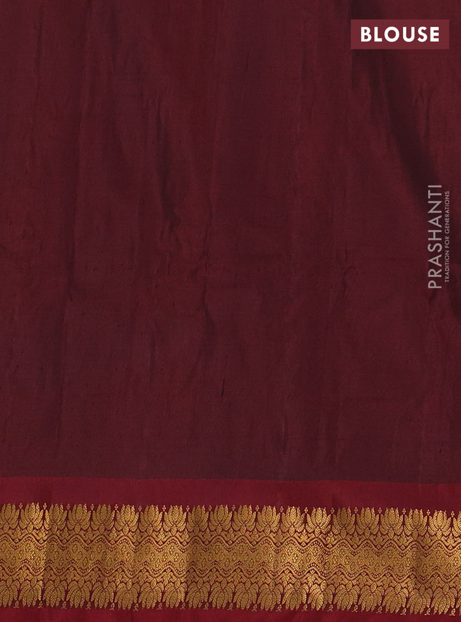 Gadwal silk cotton saree greyish green and maroon with allover zari woven buttas and zari woven border