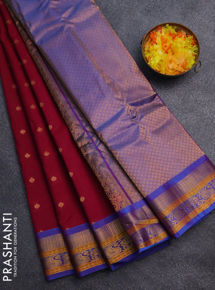 Gadwal silk cotton saree dark magenta pink and dual shade of blue with zari woven buttas and zari woven border
