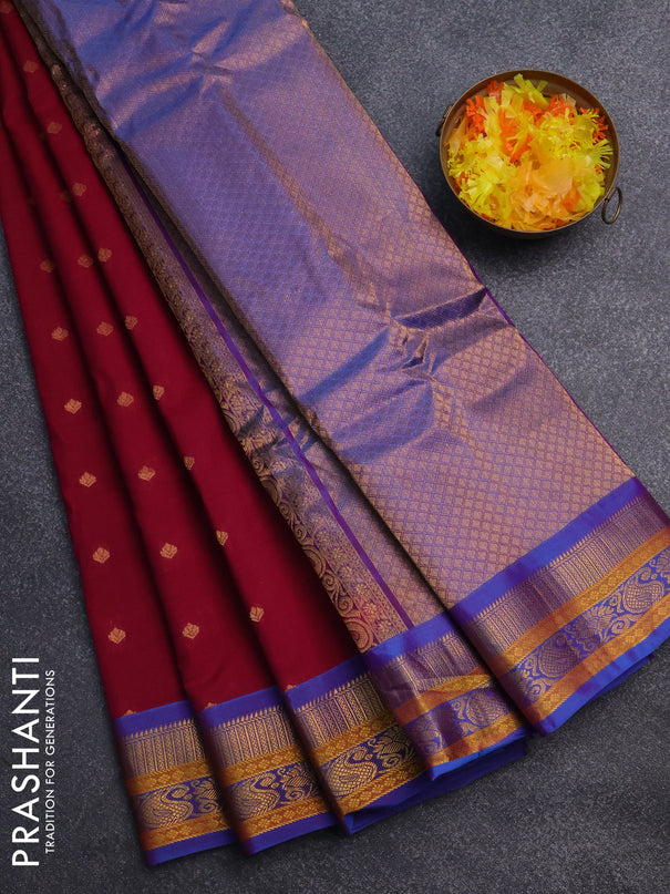 Gadwal silk cotton saree dark magenta pink and dual shade of blue with zari woven buttas and zari woven border