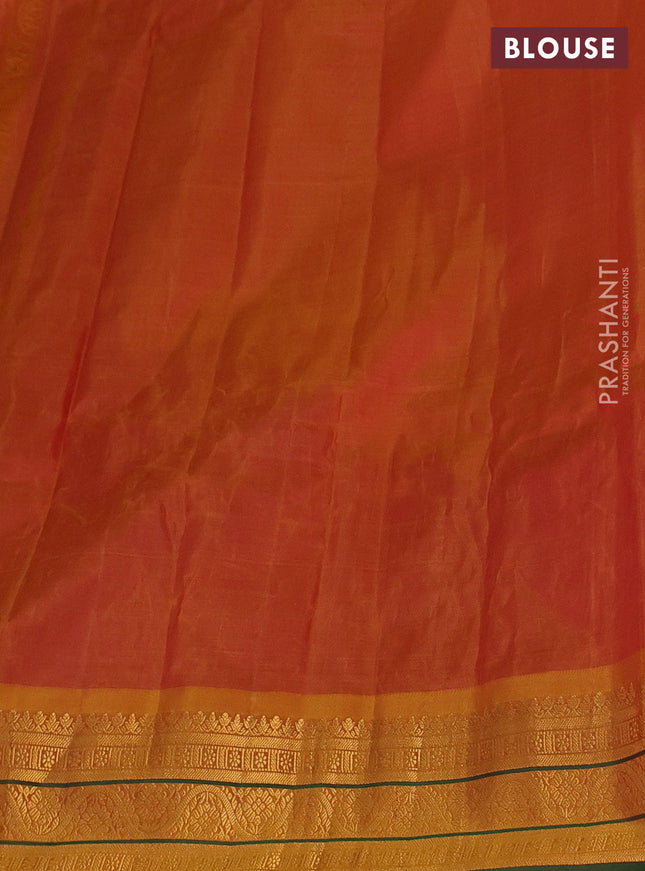 Gadwal silk cotton saree red and mustard yellow with allover zari woven buttas and zari woven border
