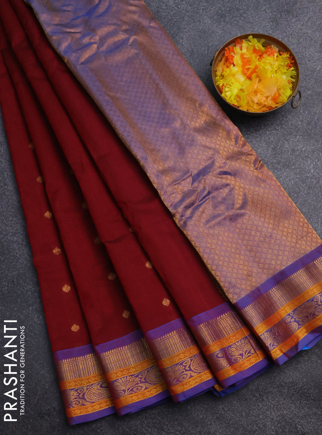 Gadwal silk cotton saree maroon and dual shade of blue with zari woven buttas and zari woven border