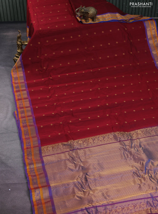 Gadwal silk cotton saree maroon and dual shade of blue with zari woven buttas and zari woven border