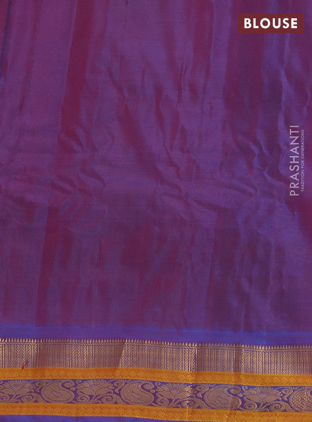 Gadwal silk cotton saree maroon and dual shade of blue with zari woven buttas and zari woven border