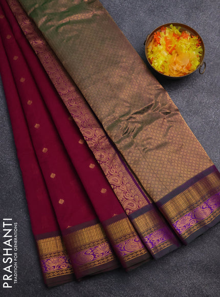 Gadwal silk cotton saree purple and dual shade of green with zari woven buttas and zari woven border
