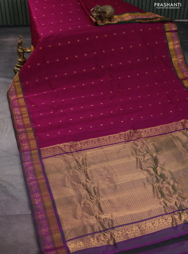Gadwal silk cotton saree purple and dual shade of green with zari woven buttas and zari woven border