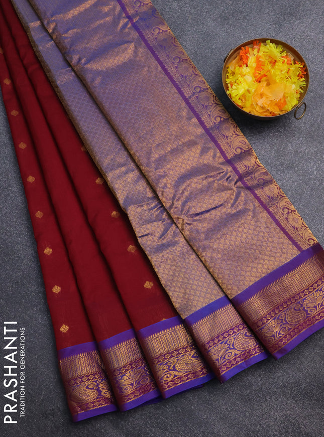 Gadwal silk cotton saree maroon and dual shade of blue with zari woven buttas and zari woven border