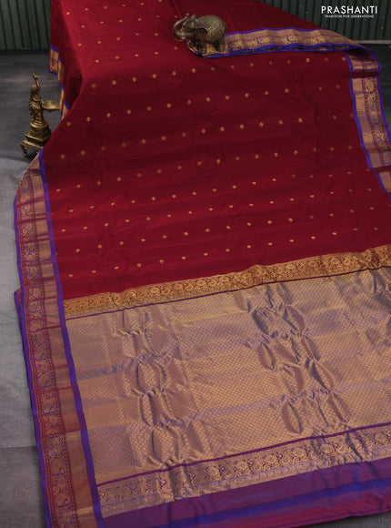 Gadwal silk cotton saree maroon and dual shade of blue with zari woven buttas and zari woven border