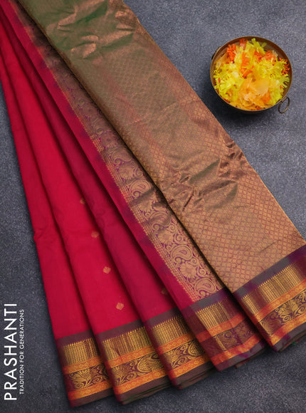 Gadwal silk cotton saree magenta pink and dual shade of green with zari woven buttas and zari woven border