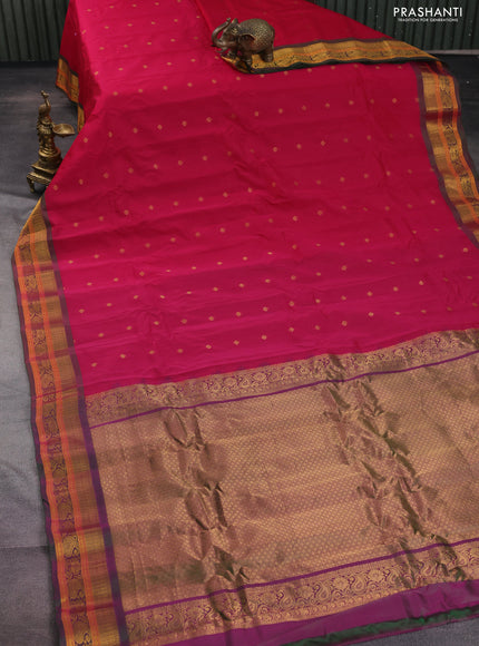 Gadwal silk cotton saree magenta pink and dual shade of green with zari woven buttas and zari woven border