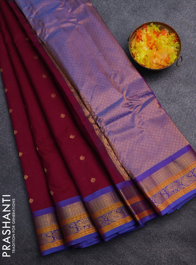 Gadwal silk cotton saree dark magenta pink and dual shade of blue with zari woven buttas and zari woven border