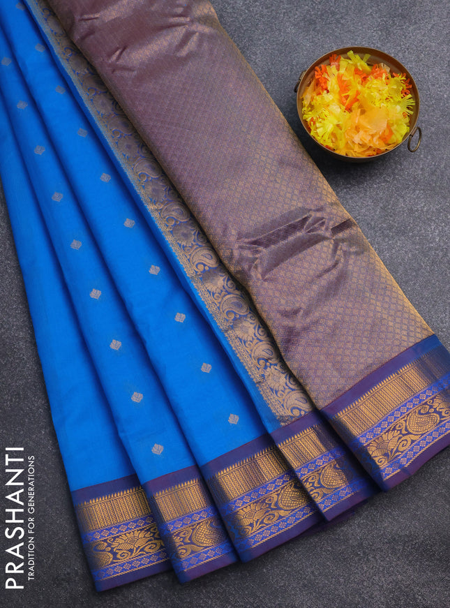 Gadwal silk cotton saree cs blue and dual shade of maroon with zari woven buttas and zari woven border