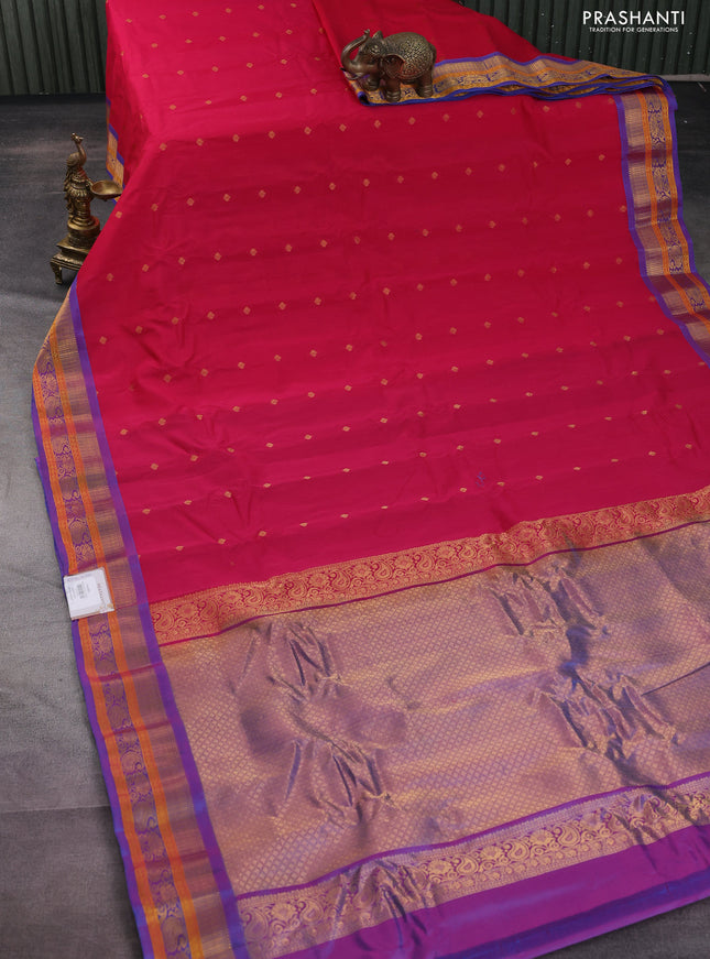 Gadwal silk cotton saree pink and dual shade of blue with zari woven buttas and zari woven border