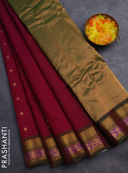 Gadwal silk cotton saree dark magenta pink and dual shade of green with zari woven buttas and zari woven border