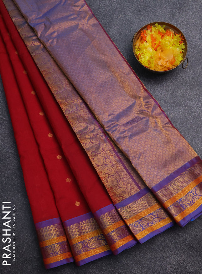 Gadwal silk cotton saree maroon and dual shade of blue with zari woven buttas and zari woven border