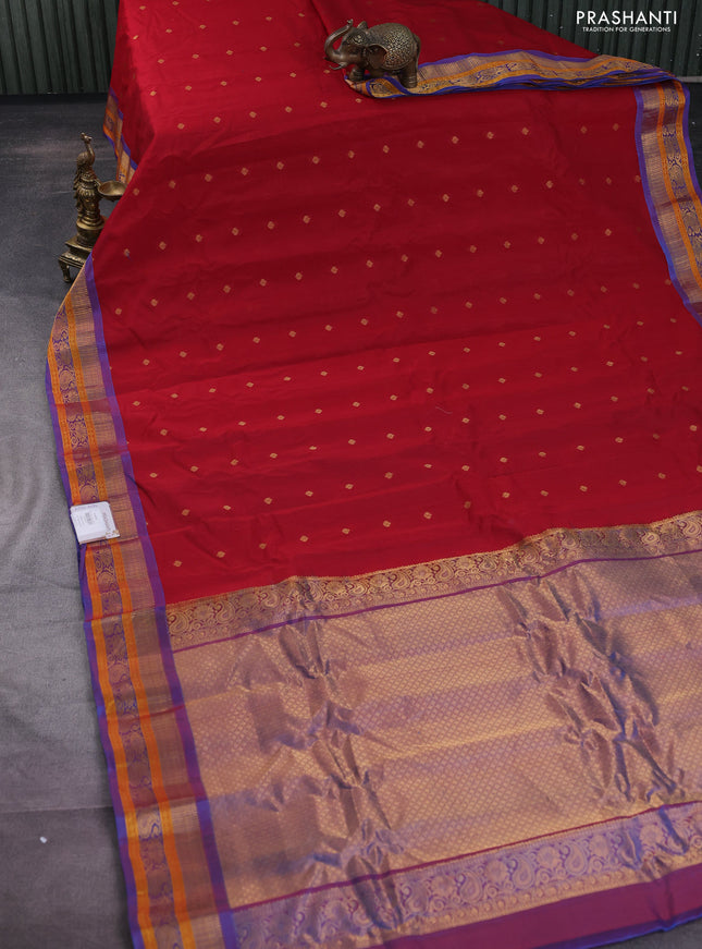 Gadwal silk cotton saree maroon and dual shade of blue with zari woven buttas and zari woven border