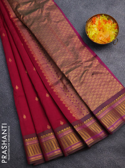 Gadwal silk cotton saree magenta pink and dual shade of green with zari woven buttas and zari woven border