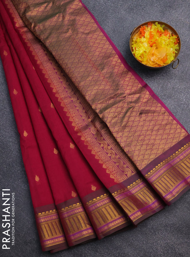 Gadwal silk cotton saree magenta pink and dual shade of green with zari woven buttas and zari woven border