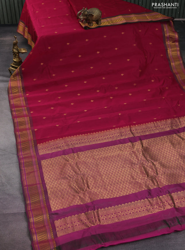 Gadwal silk cotton saree magenta pink and dual shade of green with zari woven buttas and zari woven border