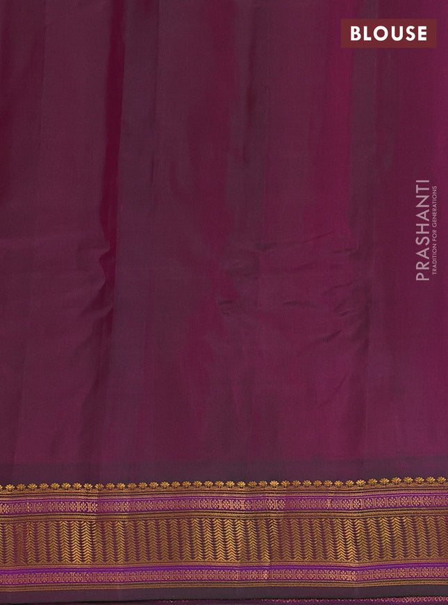 Gadwal silk cotton saree magenta pink and dual shade of green with zari woven buttas and zari woven border