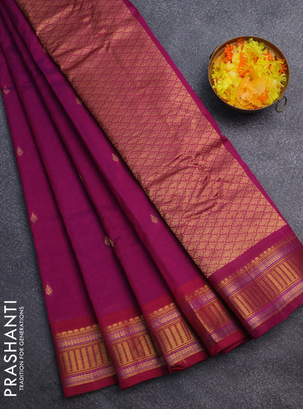 Gadwal silk cotton saree purple with zari woven buttas and zari woven border