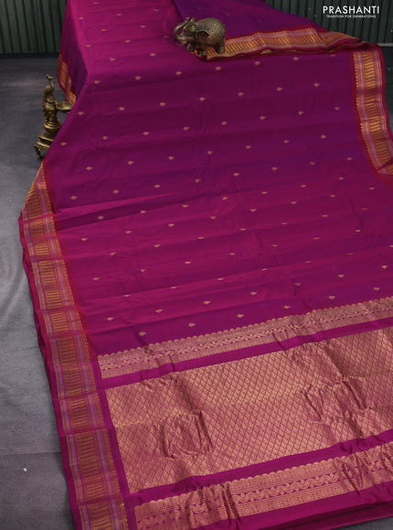 Gadwal silk cotton saree purple with zari woven buttas and zari woven border