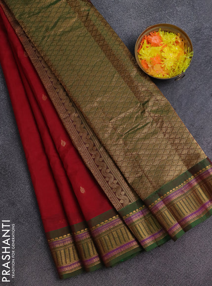 Gadwal silk cotton saree maroon and green with zari woven buttas and zari woven border