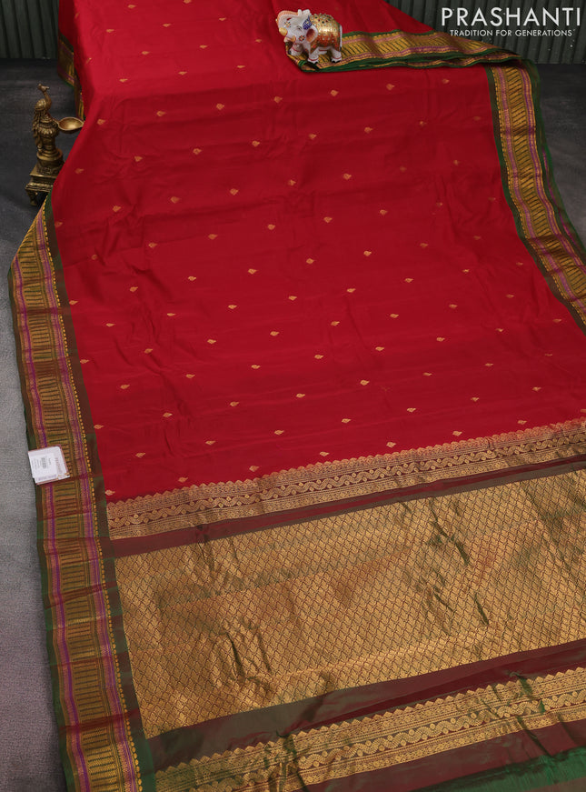 Gadwal silk cotton saree maroon and green with zari woven buttas and zari woven border