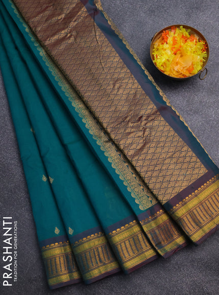 Gadwal silk cotton saree teal green with zari woven buttas and zari woven border