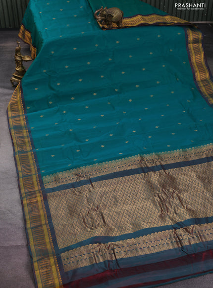 Gadwal silk cotton saree teal green with zari woven buttas and zari woven border