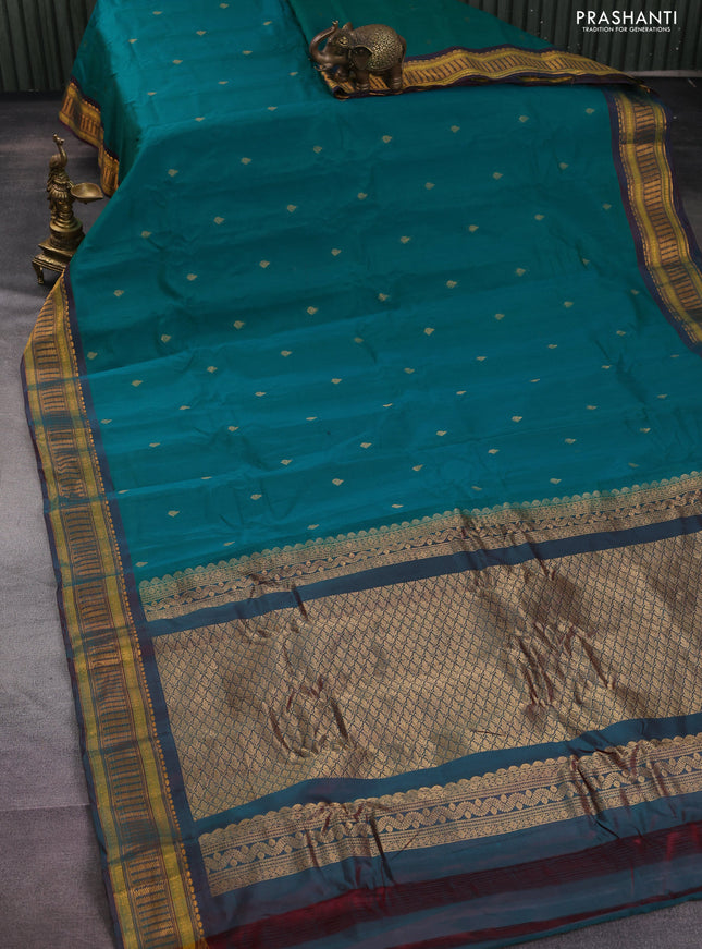 Gadwal silk cotton saree teal green with zari woven buttas and zari woven border