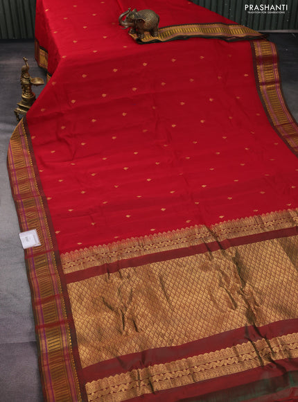 Gadwal silk cotton saree red and dual shade of green with zari woven buttas and zari woven border