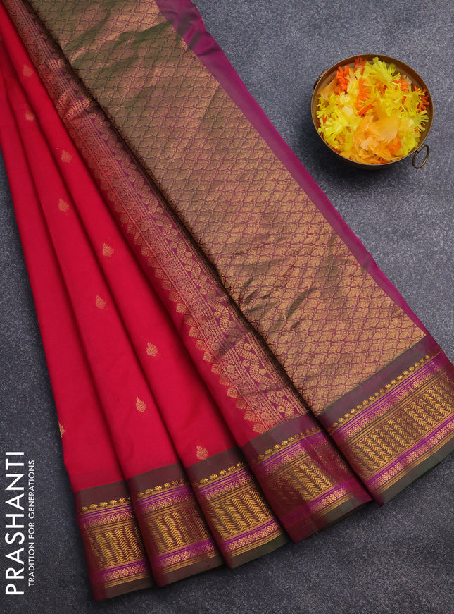 Gadwal silk cotton saree pink and dual shade of green with zari woven buttas and zari woven border
