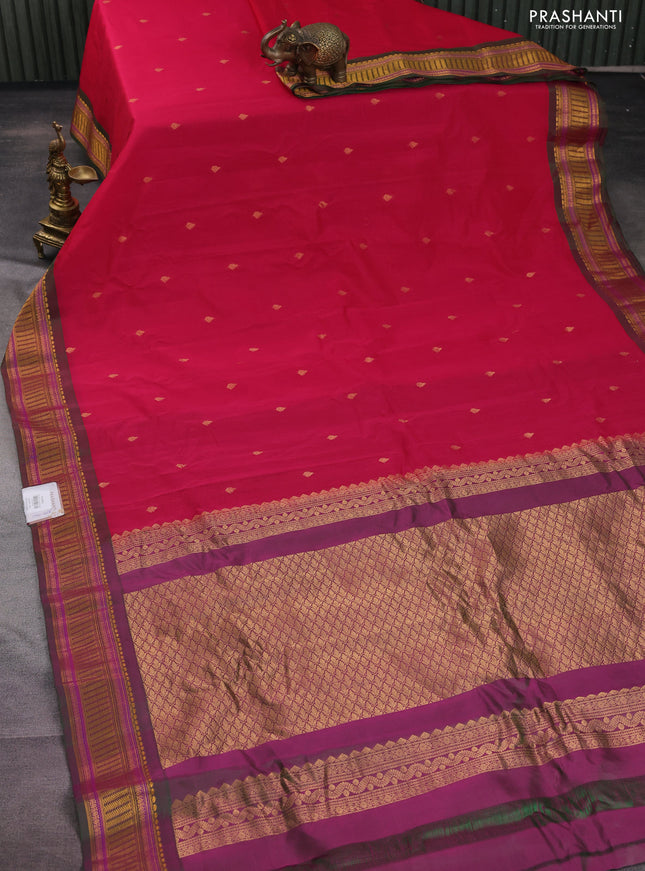 Gadwal silk cotton saree pink and dual shade of green with zari woven buttas and zari woven border