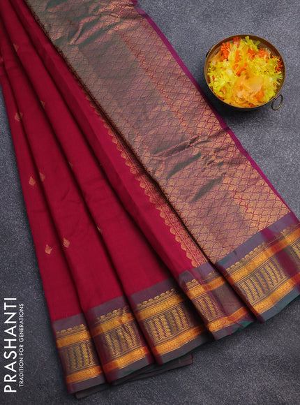 Gadwal silk cotton saree magenta pink and dual shade of green with zari woven buttas and zari woven border