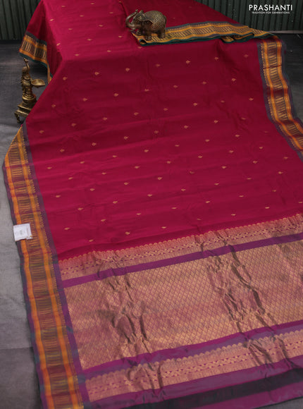 Gadwal silk cotton saree magenta pink and dual shade of green with zari woven buttas and zari woven border
