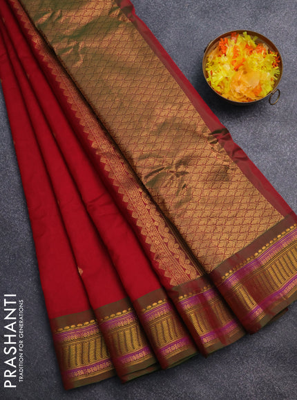 Gadwal silk cotton saree maroon and dual shade of green with zari woven buttas and zari woven border