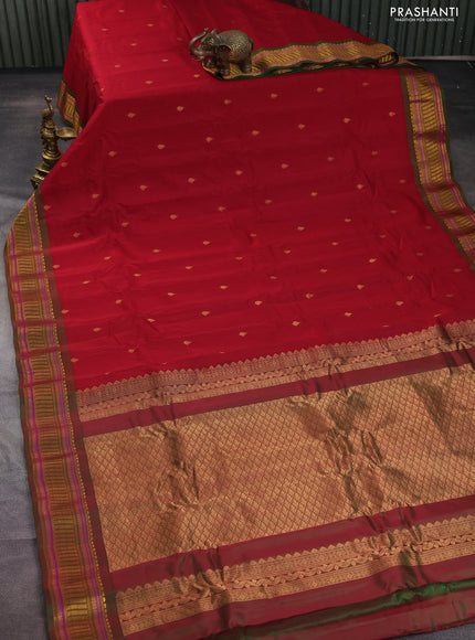 Gadwal silk cotton saree maroon and dual shade of green with zari woven buttas and zari woven border