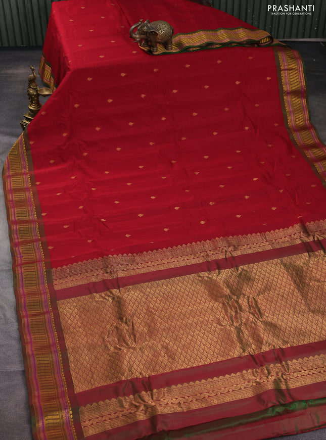 Gadwal silk cotton saree maroon and dual shade of green with zari woven buttas and zari woven border