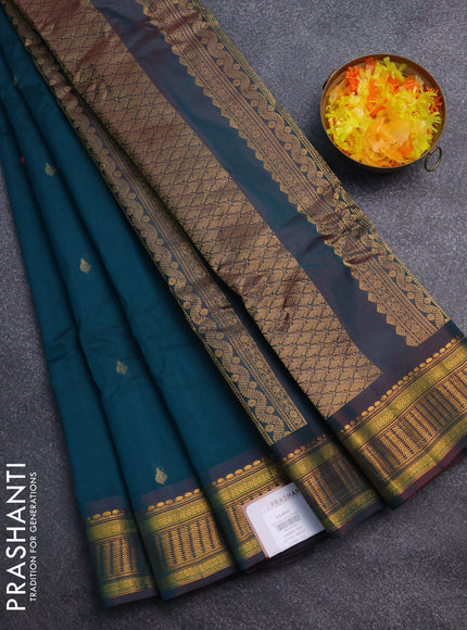 Gadwal silk cotton saree peacock green and dual shade of maroon with zari woven buttas and zari woven border
