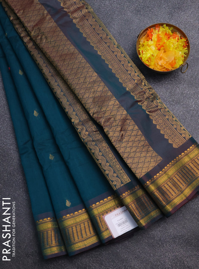 Gadwal silk cotton saree peacock green and dual shade of maroon with zari woven buttas and zari woven border
