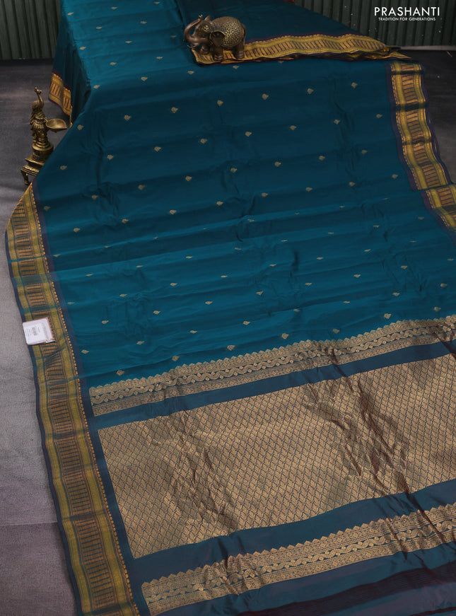 Gadwal silk cotton saree peacock green and dual shade of maroon with zari woven buttas and zari woven border