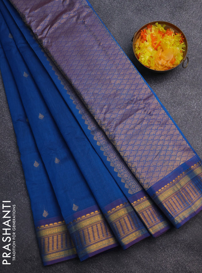 Gadwal silk cotton saree cs blue and dual shade of maroon with zari woven buttas and zari woven border
