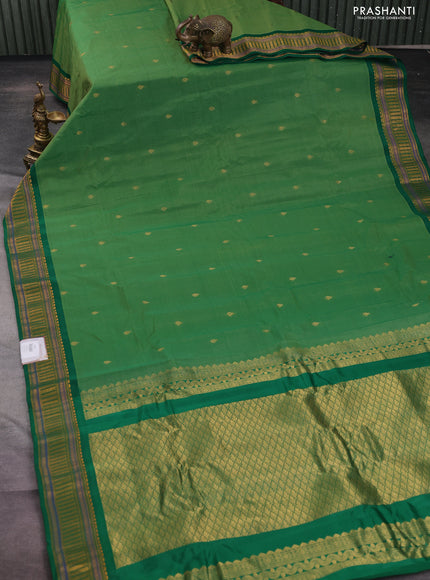 Gadwal silk cotton saree dual shade of green and green with zari woven buttas and zari woven border
