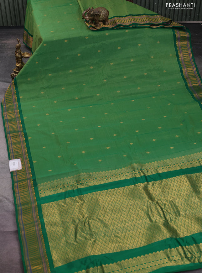 Gadwal silk cotton saree dual shade of green and green with zari woven buttas and zari woven border