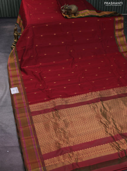 Gadwal silk cotton saree maroon and dual shade of green with zari woven buttas and zari woven border